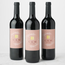 Rótulo De Garrafa De Cerveja Coroa de folhas rosa poeirenta boho para casamento