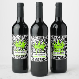 Rótulo De Garrafa De Cerveja Coroa de Grafite Verde Aniversário Vamos celebrar 