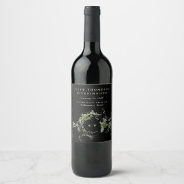 Rótulo De Garrafa De Cerveja Coroa de Monograma de Eucalipto Verde Preto Casame