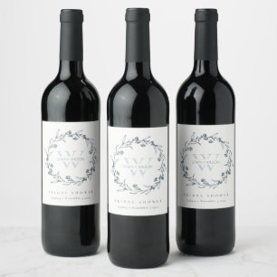 Rótulo De Garrafa De Cerveja Coroa de Monograma de Flores de Louro Chic para Ch