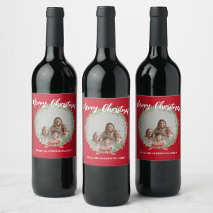 Rótulo De Garrafa De Cerveja Coroa de Natal Foto Personalizada Família N
