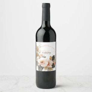 Rótulo De Garrafa De Cerveja Coroa Floral Rosa e Dourada Elegante, Nome Persona