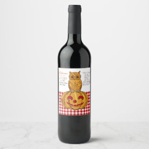 Rótulo De Garrafa De Cerveja Coruja na Pumpkin Gingham Pattern Wine Label