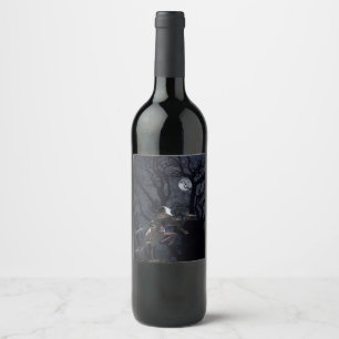 Rótulo De Garrafa De Cerveja Corvo e Esqueleto de Rato ao Luar - Halloween