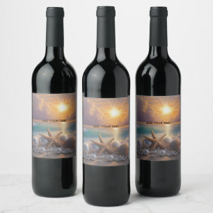 Rótulo De Garrafa De Cerveja Costa do Oceano Pôr do Sol Conchas Pérolas
