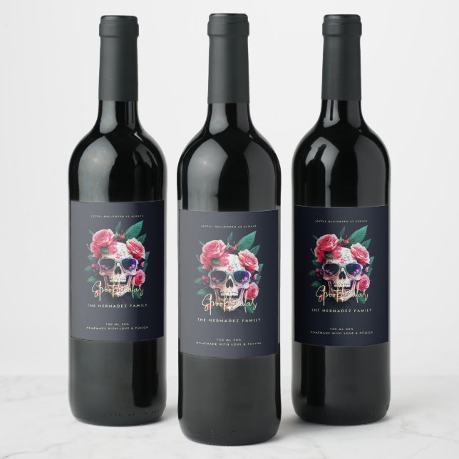 Rótulo De Garrafa De Cerveja Crânio Floral Faboolous Espetacular de Espanto Nom (Garrafas)