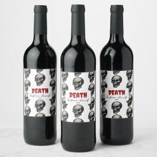 Rótulo De Garrafa De Cerveja Crânio Gótico "Morte Antes do Decaf"   Estranho En