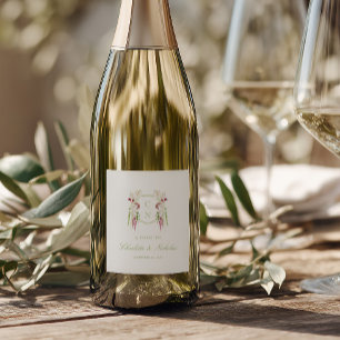 Rótulo De Garrafa De Cerveja Crestas Monogramáticas Florais em Cascata para Cas