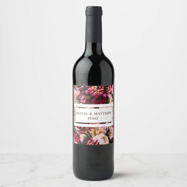 Rótulo De Garrafa De Cerveja Crisântemo Romântico sobre Rosa Flor de Amendoeira (Frente)