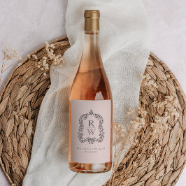 Rótulo De Garrafa De Cerveja Crista de Monograma Antigo Nomes Rosa Desvanecido