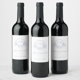 Rótulo De Garrafa De Cerveja Crista Floral de Casamento Monograma Azul Poeirent