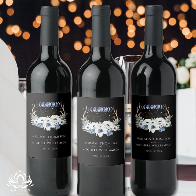Rótulo De Garrafa De Cerveja Cristais de Lua Flores Boho Metafísico Casamento  (Criador carregado)