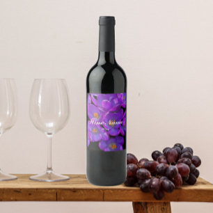 Rótulo De Garrafa De Cerveja Crocus de Primavera Roxos em Floral Preto