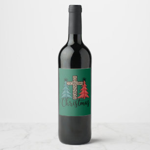 Rótulo De Garrafa De Cerveja Cruz de Leopardo Árvores de Natal Cristão 