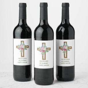Rótulo De Garrafa De Cerveja Cruz de Madeira da Páscoa Flor de Rosa Ele Ressusc