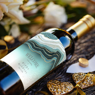 Rótulo De Garrafa De Cerveja Crystal Agate Wedding Welcome Teal ID825