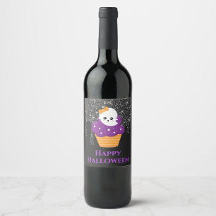 Rótulo De Garrafa De Cerveja Cupcake de Halloween do Fantasma Kawaii
