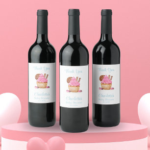 Rótulo De Garrafa De Cerveja Cupcake Rosa Com Agradecimento Para Chá de Bebê de