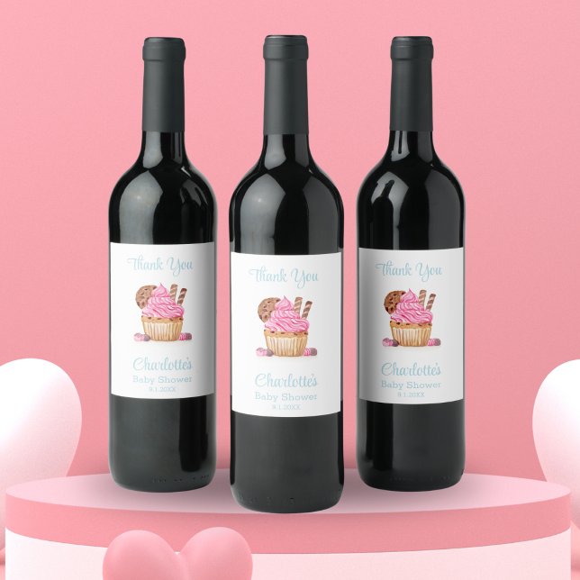 Rótulo De Garrafa De Cerveja Cupcake Rosa Com Agradecimento Para Chá de Bebê de (Criador carregado)