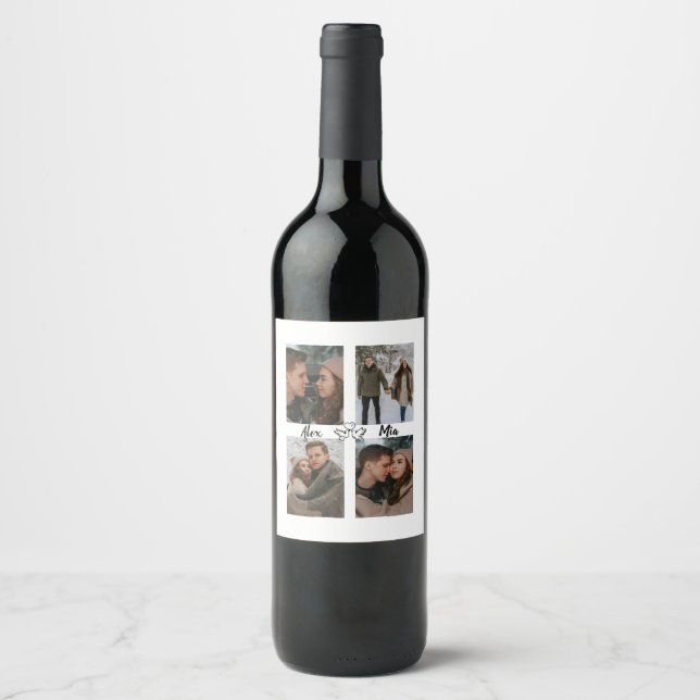 Rótulo De Garrafa De Cerveja Custom Valentine Wine Label with Multiple Photos (Frente)