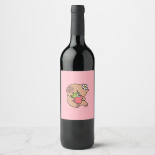 Rótulo De Garrafa De Cerveja Cute Kawaii Capybara Strawberry Flower Birthday Gi