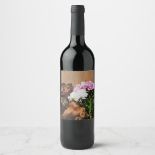 Rótulo De Garrafa De Cerveja Dachshund Deitado No Chão De Madeira