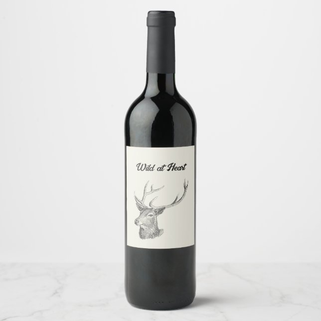 Rótulo De Garrafa De Cerveja Deer Buck Head com Antlers Black and White Art (Frente)