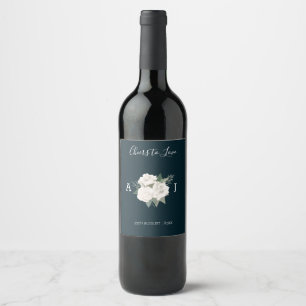 Rótulo De Garrafa De Cerveja Delicado Rosas Brancas Marinho Azul Vinho De Casam