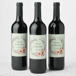 Rótulo De Garrafa De Cerveja Delicar Blooms Watercolor Wreath Wine