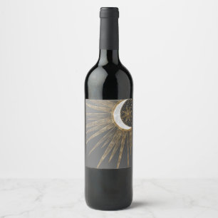 Rótulo De Garrafa De Cerveja Desenho de Mandala Sol Lua Elegantes Doodles Doura
