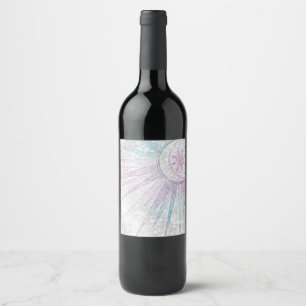 Rótulo De Garrafa De Cerveja Desenho Elegante Iridescente Sol Lua Mandala Prata