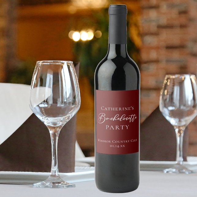 Rótulo De Garrafa De Cerveja Despedida de Solteira Burgundy Personalizada Chic (Criador carregado)