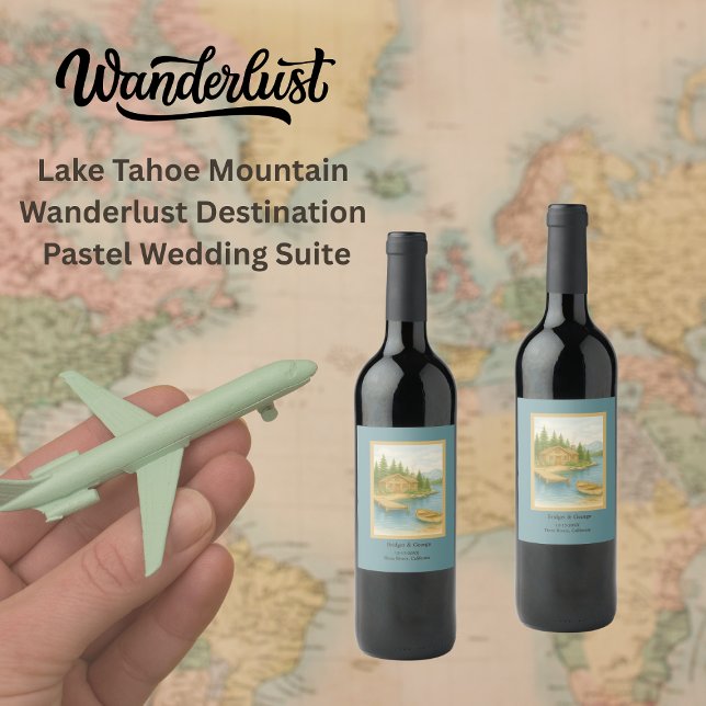 Rótulo De Garrafa De Cerveja Destino de montanha Rustic Lake Tahoe Casamento (Criador carregado)