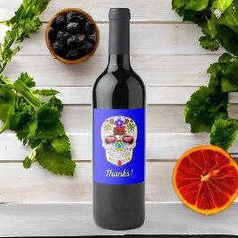 Rótulo De Garrafa De Cerveja Dia da Rosa do Estilo Morto em Azul