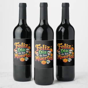 Rótulo De Garrafa De Cerveja Dia das Morte Doces Crânios Coloridos Marigolds
