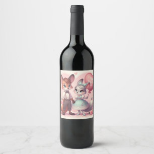 Rótulo De Garrafa De Cerveja Dia de os namorados de raposas de cartoon