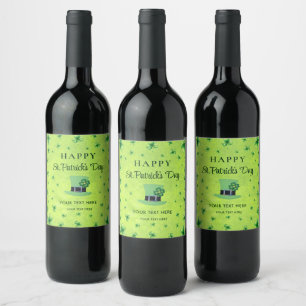 Rótulo De Garrafa De Cerveja Dia de São Patrício Aquarela Trevo em verde