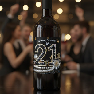 Rótulo De Garrafa De Cerveja Diamante Preto e Dourado Rosa Branca Aniversário d