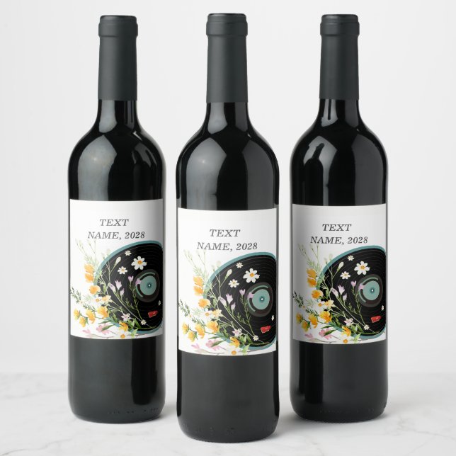 Rótulo De Garrafa De Cerveja Disco de Vinil, floral, Antigos Rústicos  (Garrafas)