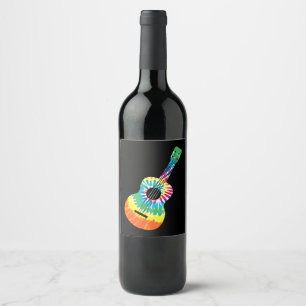 Rótulo De Garrafa De Cerveja Diversão Hippie Rainbow Tie Dye Acoustic Guitar P