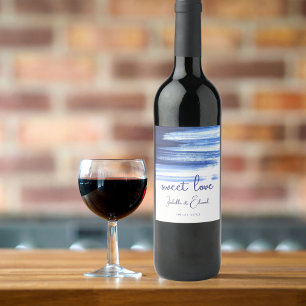Rótulo De Garrafa De Cerveja Doce Amor Azul Marinho Aquarela Casamento