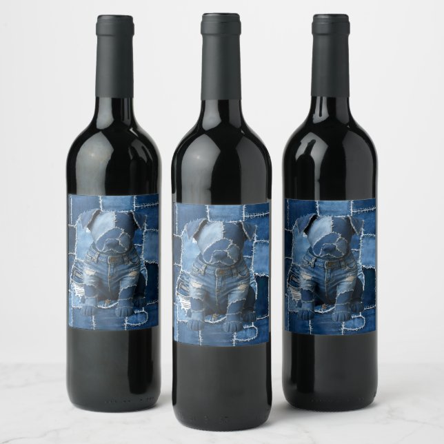 Rótulo De Garrafa De Cerveja Dog Patchwork Art Denim (Garrafas)