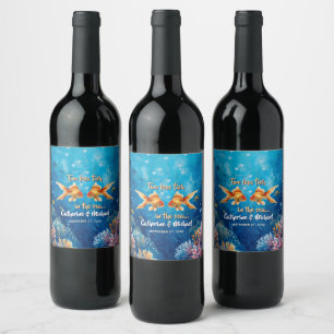 Rótulo De Garrafa De Cerveja Dois Menos Peixes No Casamento Subaquático