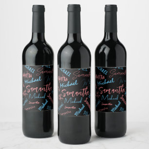 Rótulo De Garrafa De Cerveja Dois nomes casal padrão monograma rosa claro azul