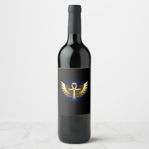Rótulo De Garrafa De Cerveja Dourada Ankh com Asas