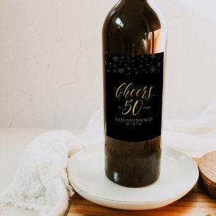 Rótulo De Garrafa De Cerveja Dourada e Preta Cheers 50ª Festa de aniversário