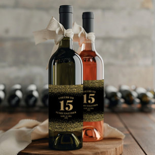 Rótulo De Garrafa De Cerveja Dourada Glitter Negra Alegra-Se A 15 Anos De Anive