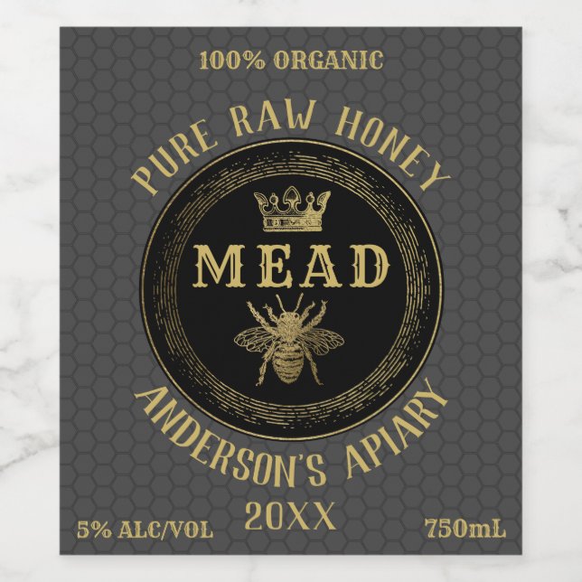 Rótulo De Garrafa De Cerveja Dourada luxuosa, rainha do mel, mel, mel (Rótulo Único)