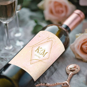 Rótulo De Garrafa De Cerveja Dourado Abstrato de Casamento V2 Blush ID867