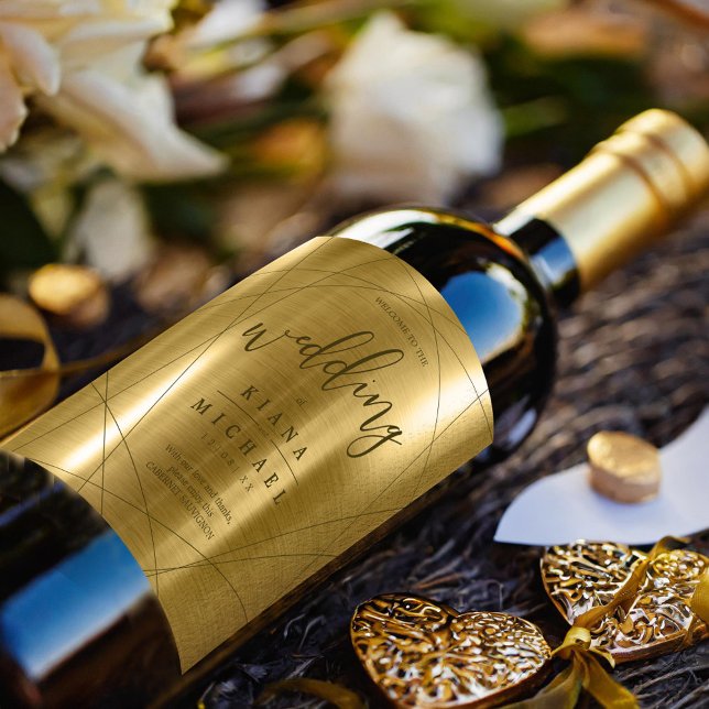 Rótulo De Garrafa De Cerveja Dourado Casamento Geométrico Metálico ID648 (Criador carregado)